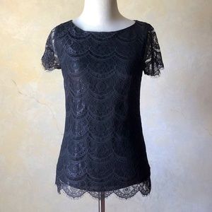 Sabine Black Top Lace overlay- Sheer sleeve XS